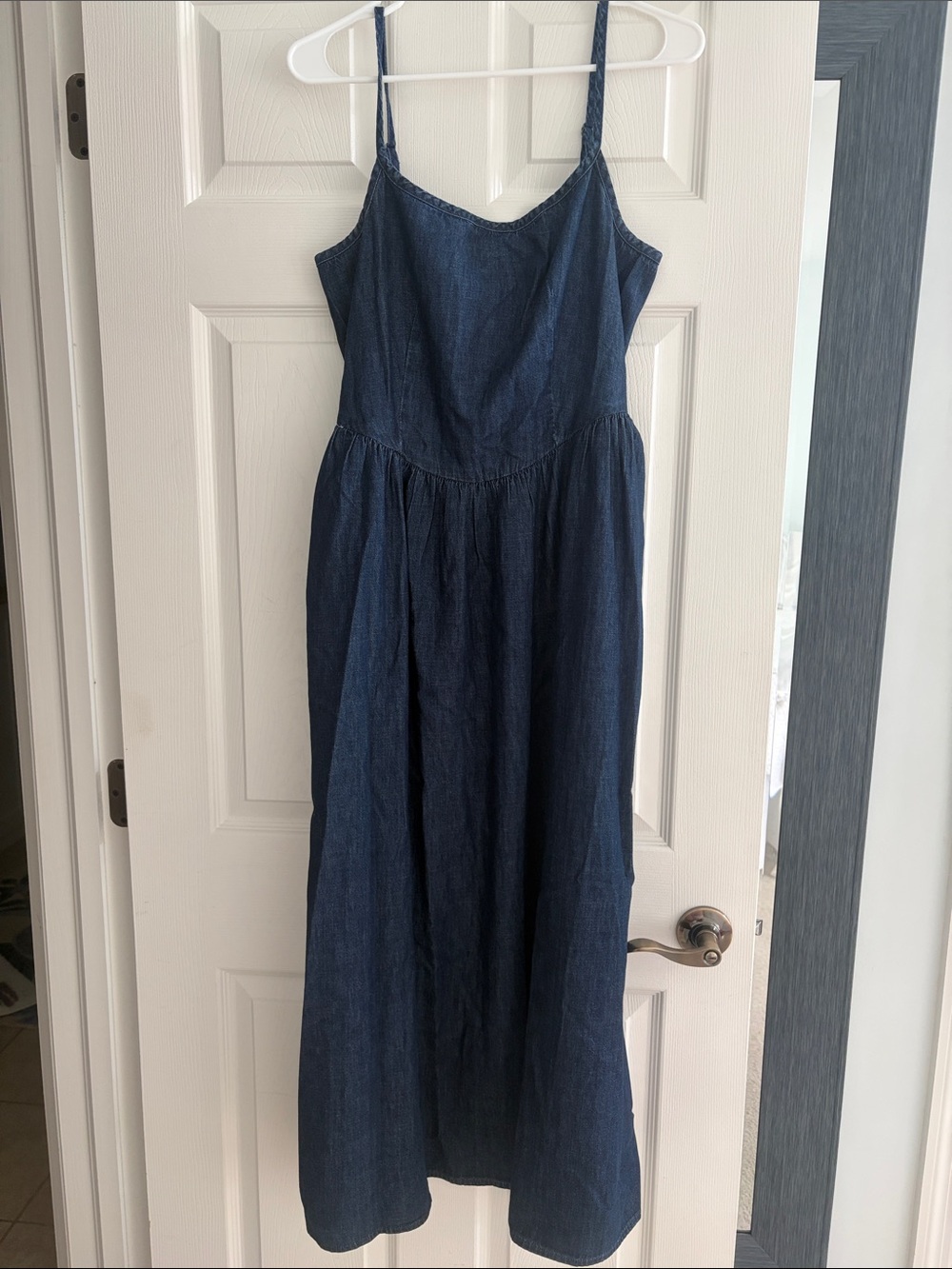 Gap Dark Blue Denim Maxi Dress with Spaghetti Straps